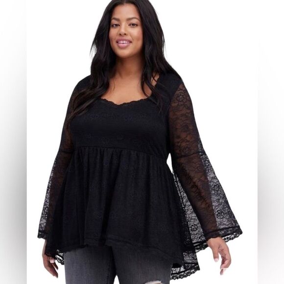 torrid Tops - Torrid Bell Sleeve Black Lace Babydoll Gothic Whimsy Top Sz 3
